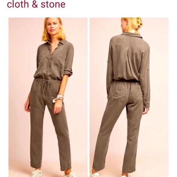 Cloth & Stone Amelia Utility Jumpsuit M Olive Boho utility army - Picture 2 of 16